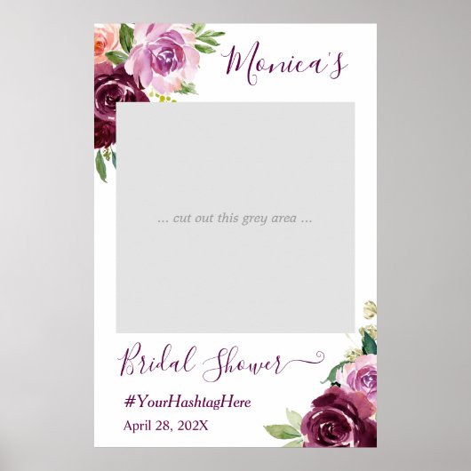 Poster Booth Photo Mariage Chic Floral Amour Violet (Devant)