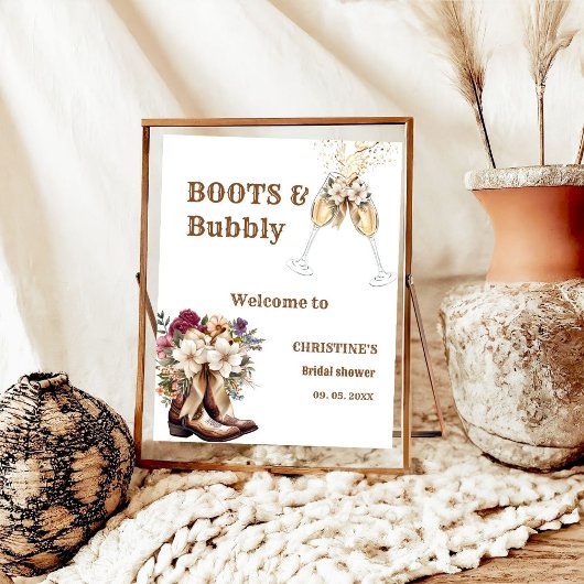 Poster Boots & Bubbly Boho Fête des mariées ouest Bienven