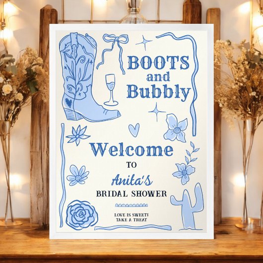 Poster Boots et Bubbly Fête des mariées occidentale bienv