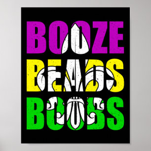Poster Booze Perles de seins Mardi Gras Femmes Hommes Adu