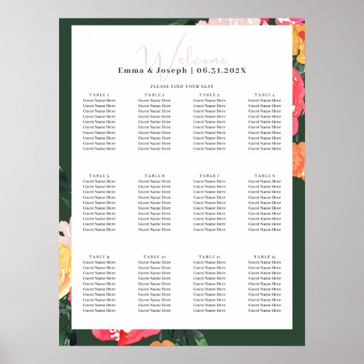 Poster Boquet de pivoine rose sur Mariage vert (Devant)