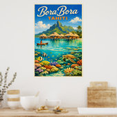 Poster Bora Bora Tahiti - Voyage Rétro (Cuisine)
