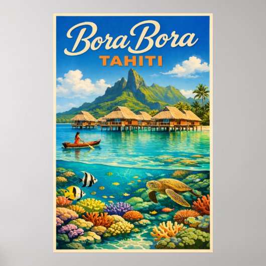 Poster Bora Bora Tahiti - Voyage Rétro (Devant)