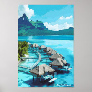 Poster Bora Bora Vintage voyage de Polynésie française