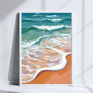 Poster Bord de l'océan Aquarelle de la plage aux vagues
