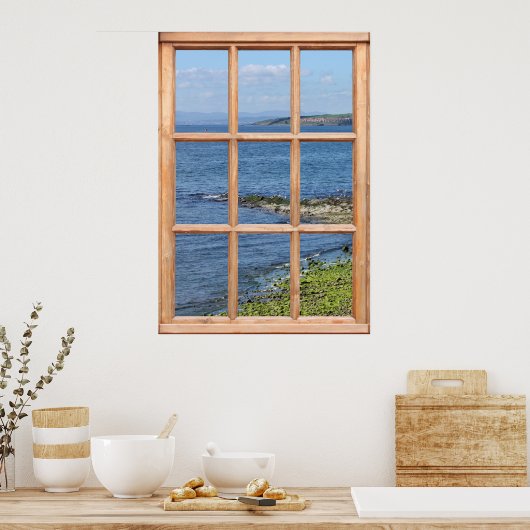 Poster Bord de mer / Fenêtre côtière Vue Trompe L'oeil (Cuisine)