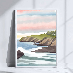 Poster Bord de mer Peinture aquarelle côtière