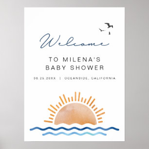 Poster BORD DE MER Plage Ocean Sunset Baby shower Bienven