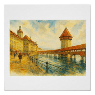 Poster Bord de rivière à Lucerne,