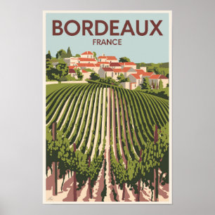 Poster Bordeaux France Vineyard Travel Art Vintage