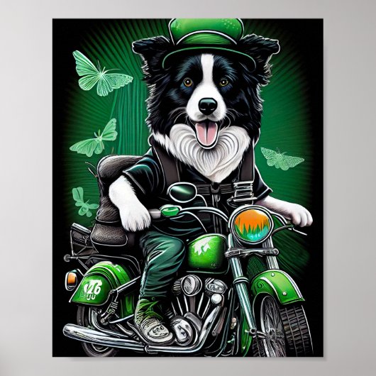 Poster Border Collie Chien Conduisant Vélo St. Patrick's  (Devant)
