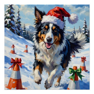 Poster Border Collie Chien Noël Neige Agilité Amusement