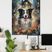 Poster Border Collie d'Halloween avec citrouilles effraya (Bureau à domicile)