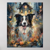 Poster Border Collie d'Halloween avec citrouilles effraya (Devant)