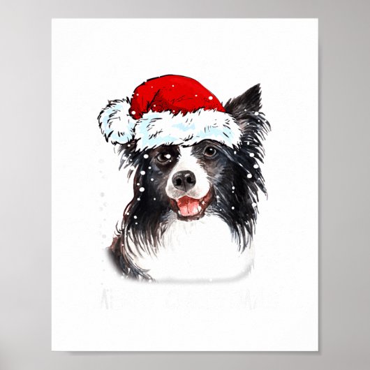 Poster Border Collie Dog Santa Christmas Lights Xmas Boys (Devant)
