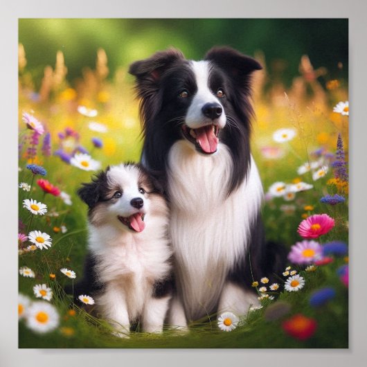 Poster Border Collie maman et son chiot (Devant)