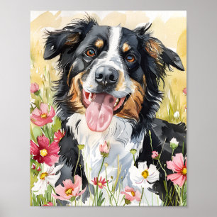 Poster Bordure Collie Aquarelle Art Chien Imprimer Cadeau