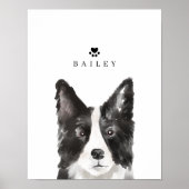 Poster Bordure Collie Aquarelle Illustration Nom du chien (Devant)