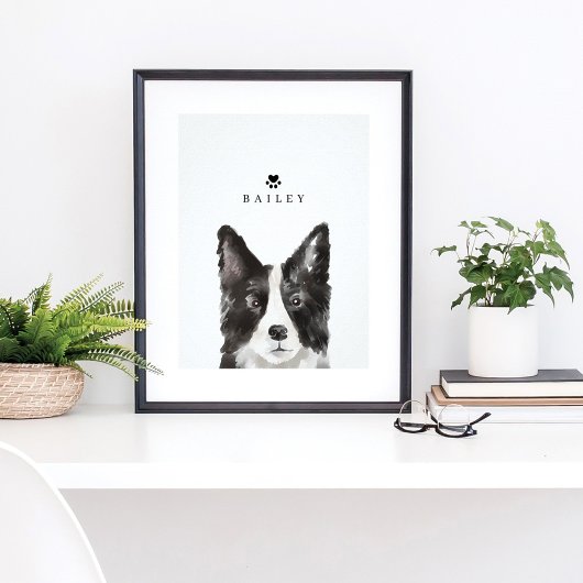 Poster Bordure Collie Aquarelle Illustration Nom du chien