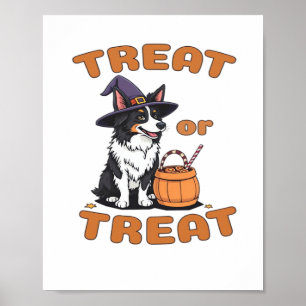 Poster Bordure Collie Halloween Costume de chien "Treat o