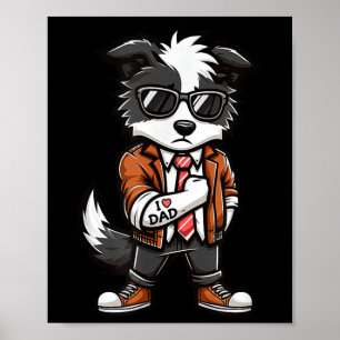 Poster Bordure Collie I Love Papa Funny Chien Tattoo