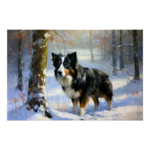 Poster Bordure Collie Laisser neiger Noël