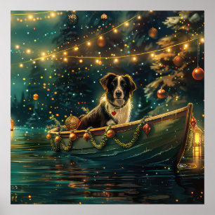 Poster Bordure Collie Noël Festive Voyage