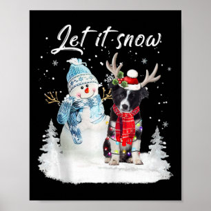 Poster Bordure Collie Père Noël Chien Noël Snowman Xmas P