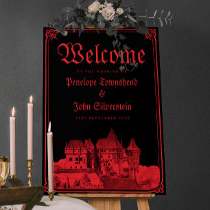Poster Bordure de Château Gothique Noir Rouge Mariage Bie
