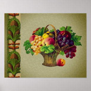 Poster Bordure de panier de fruits d'art vintage