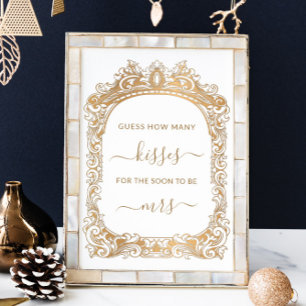 Poster Bordure d'or classique Blanc Combien de baisers je