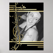 Poster Bordure florale en or noir portrait moderne (Devant)