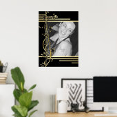 Poster Bordure florale en or noir portrait moderne (Bureau à domicile)