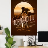 Poster Bordure graphique rétro Collie Gold ID754 (Bureau à domicile)