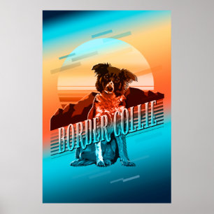 Poster Bordure graphique rétro Collie Multi-Color ID754