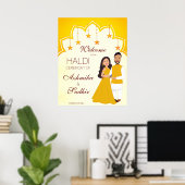 Poster Bordure indienne jaune pour signe d'accueil haldi  (Bureau à domicile)