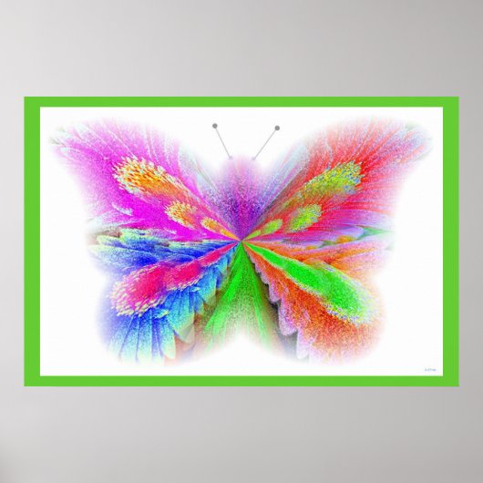 Poster Bordure verte du papillon de fleurs (Devant)