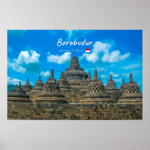 Poster Borobudur, Indonésie - Temple bouddhiste ancien
