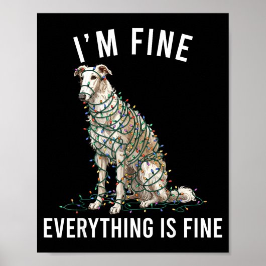Poster Borzoi Christmas I'm Fine Everything Is Fine  (Devant)
