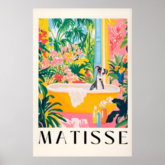 Poster Borzoi dans la baignoire Art imprimé Style Matisse (Devant)