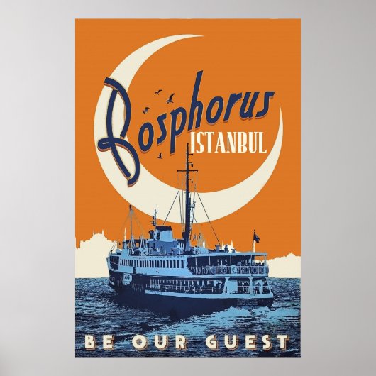Poster Bosphore, Istanbul, Turquie, voilier, vintage (Devant)