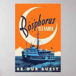 Poster Bosphorus, Istanbul, Turquie, bateau à voile, cru