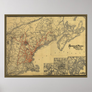 Poster Boston 1898 à la carte de chemin de fer du Maine