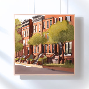 Poster Boston Brownstones   Beacon Street Aquarelle