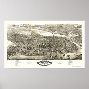 Poster Boston, carte panoramique de mA - 1880