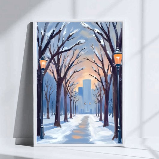 Poster Boston Common Winter Snowfall Watercolor