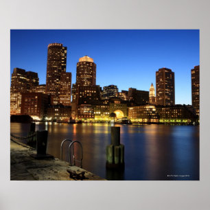 Poster Boston Harbor and skyline.  Boston is one of the 7