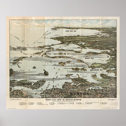 Poster Boston Harbour MA 1920 Antique Panoramic Maps (Devant)