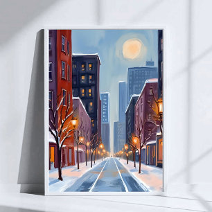 Poster Boston Hiver Massachusetts Ville Aquarelle