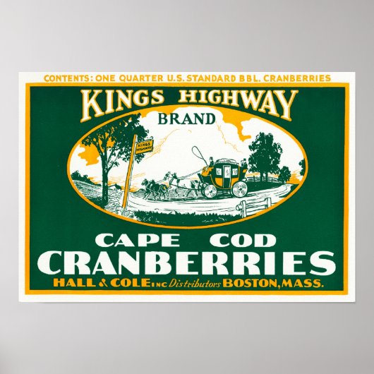 Poster Boston Kings Highway Marque Cranberry Étiquette (Devant)
